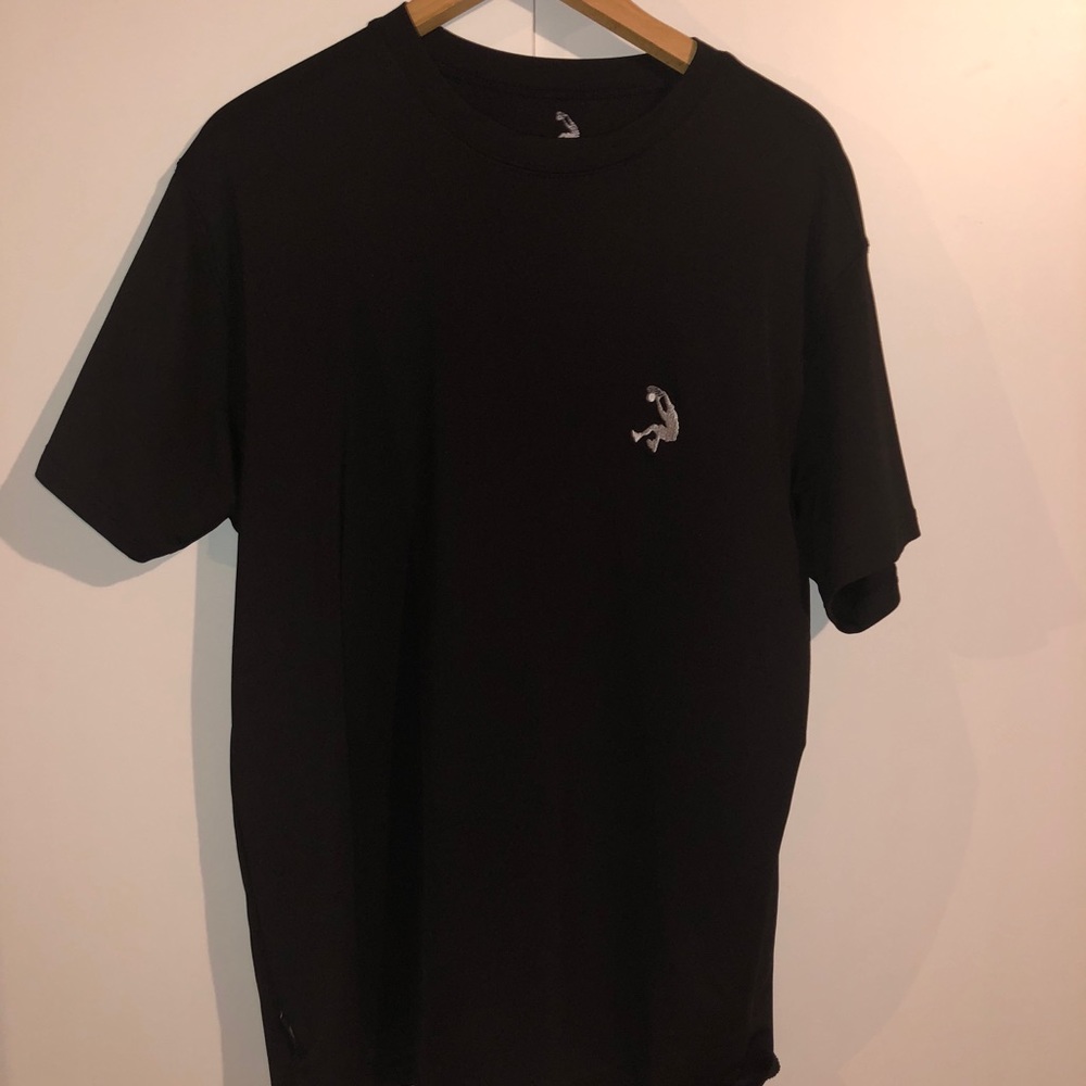 Black athletic basketball logo shirt